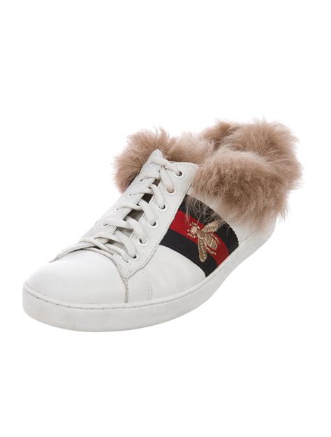 gucci ace fur sneakers|gucci tan sneakers.